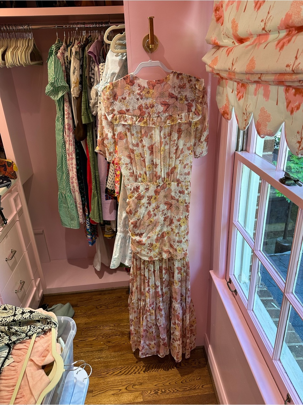 Veronica Beard Pink and Cream Floral Ruched Maxi Dress - Picture 2 of 3